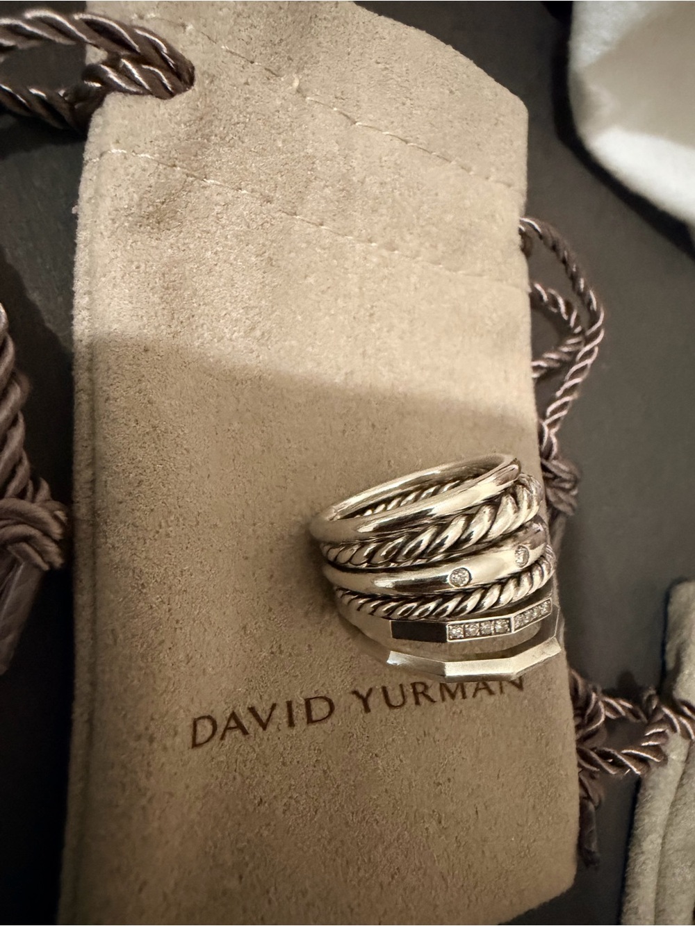 David Yurman Stax Wide 6 Row Ring with Diamonds 16mm Size 6 - Picture 3 of 6